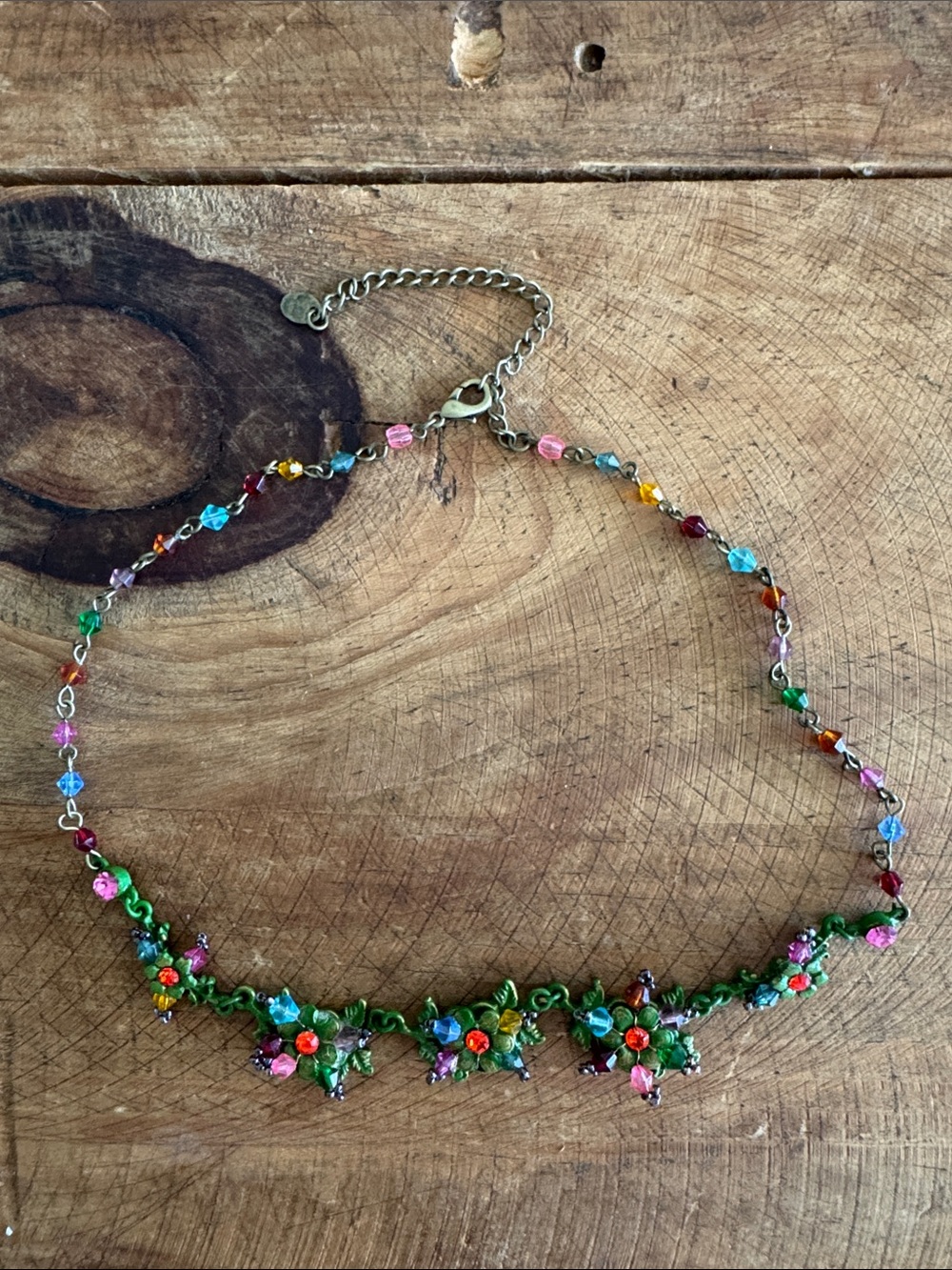 Handcrafted Multicolor Floral Necklace - Green Accent